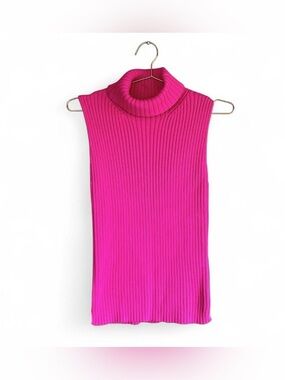 GAP Hot Pink Ribbed Sleeveless Turtleneck Sweater Top M NWT